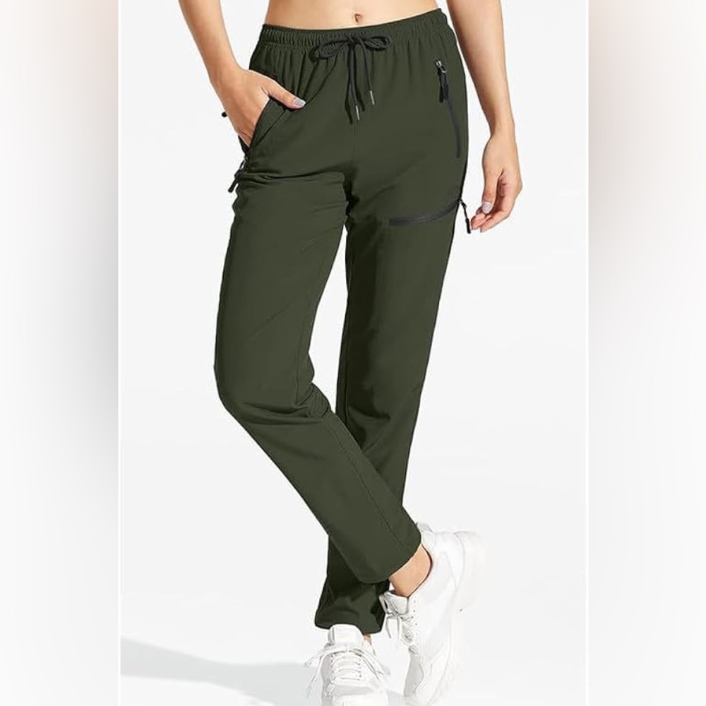 Amazon Cargo Pants Joggers Army Olive Green Straight Leg Medium Women Utility